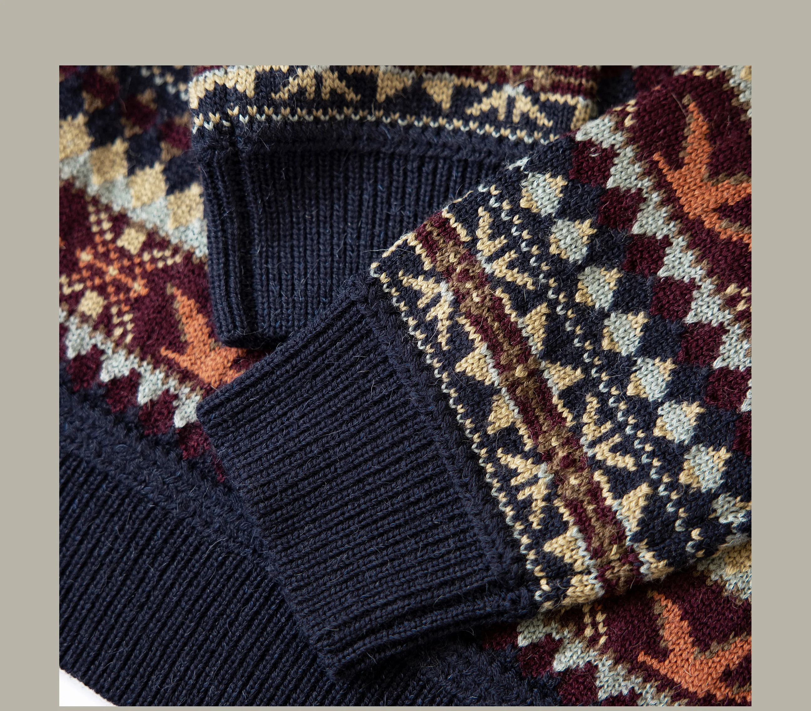 MY-0016 Super Top Quality Heavy Thick Jumper Big Flexible 100% Merino Wool & Italy Leather Warm Pullover