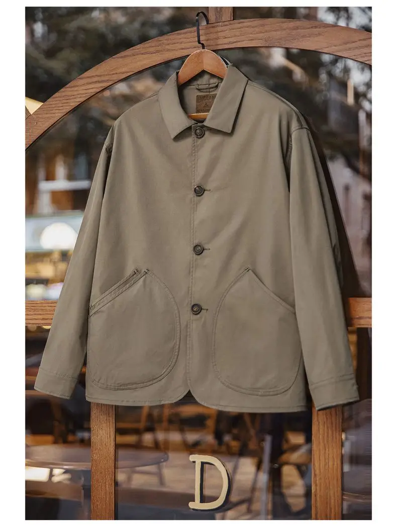 Maden French Vintage Work Jacket Men's Coffee Notch Lapel Casual Single Breasted Coat Slant Pockets Outwear for Spring and Fall