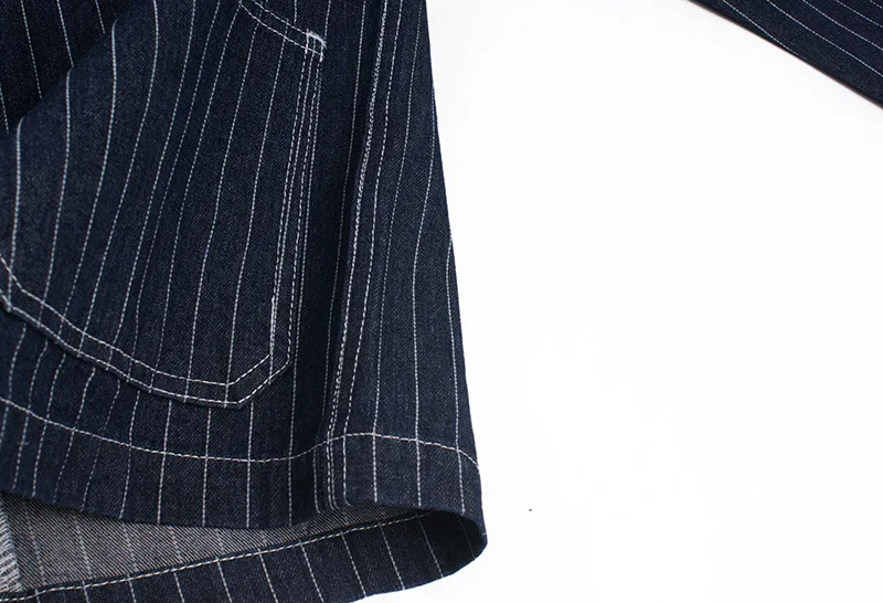 OK8602 Denim Vertical Striped Jacket Men Tooling Motorcycle Style Hip Hop Cool Handsome Youth Multi-Pocket Lapel Coat Clothing