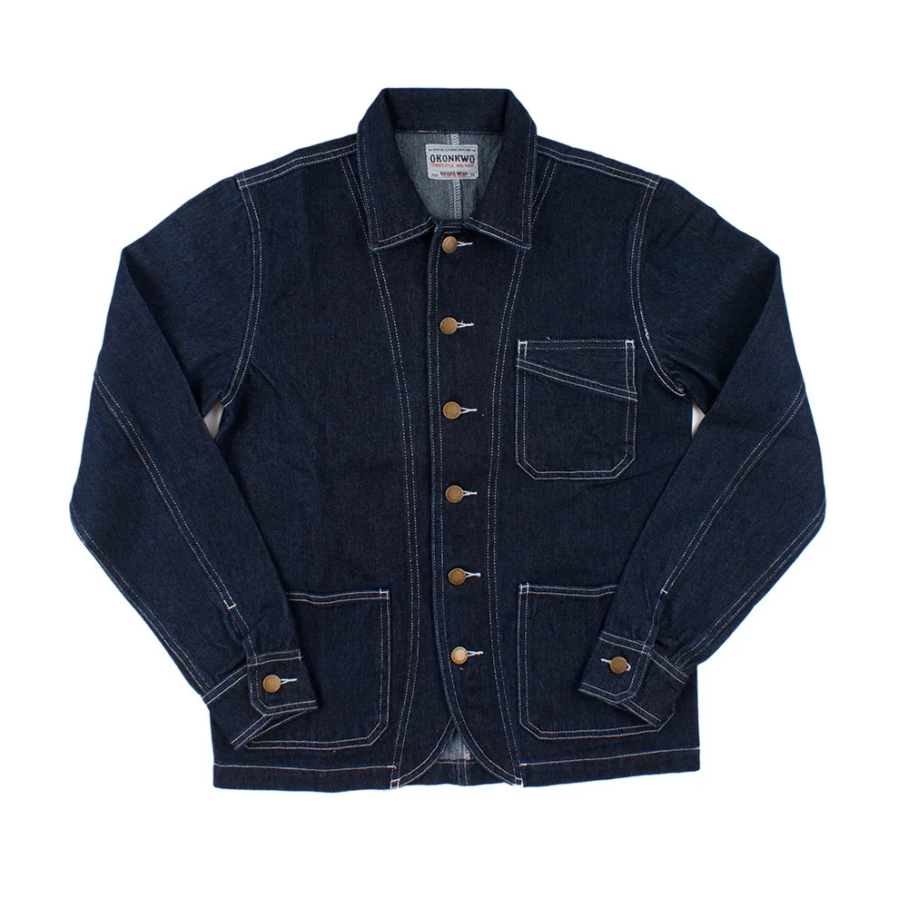 OK8602 Denim Vertical Striped Jacket Men Tooling Motorcycle Style Hip Hop Cool Handsome Youth Multi-Pocket Lapel Coat Clothing