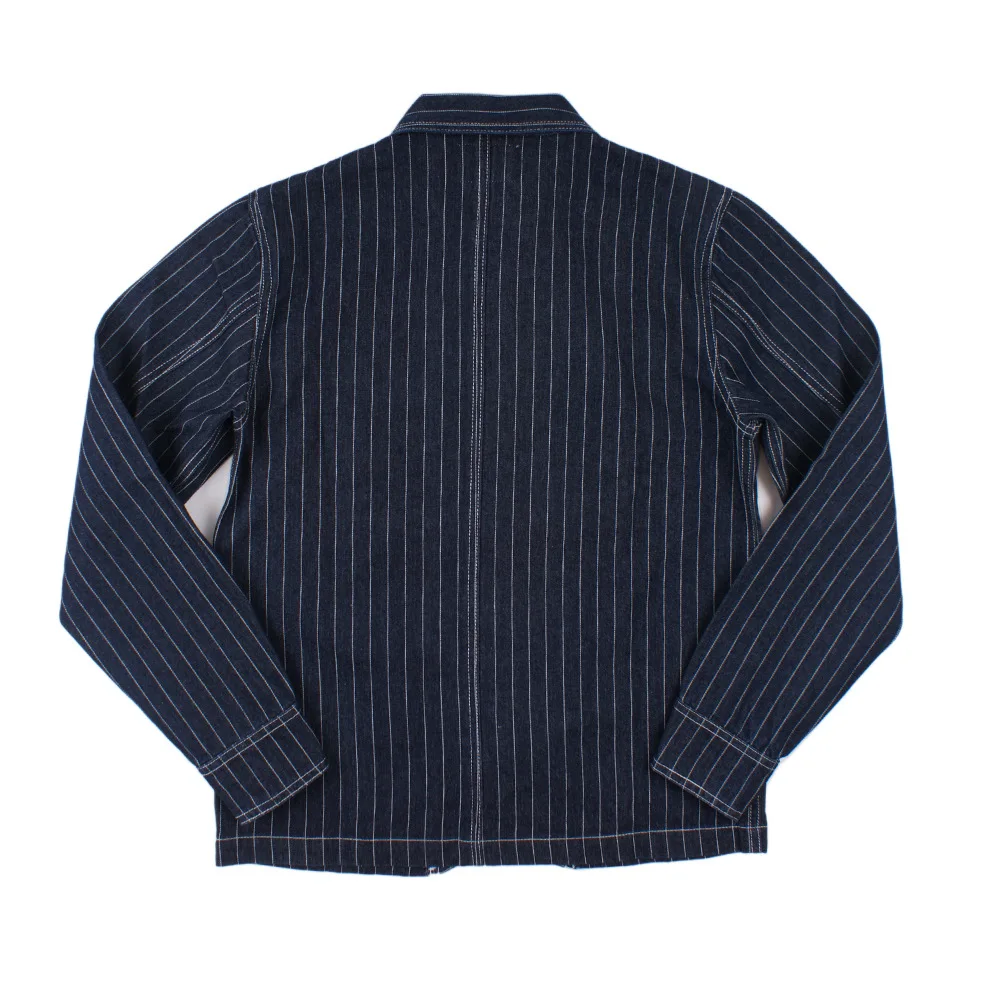 OK8602 Denim Vertical Striped Jacket Men Tooling Motorcycle Style Hip Hop Cool Handsome Youth Multi-Pocket Lapel Coat Clothing