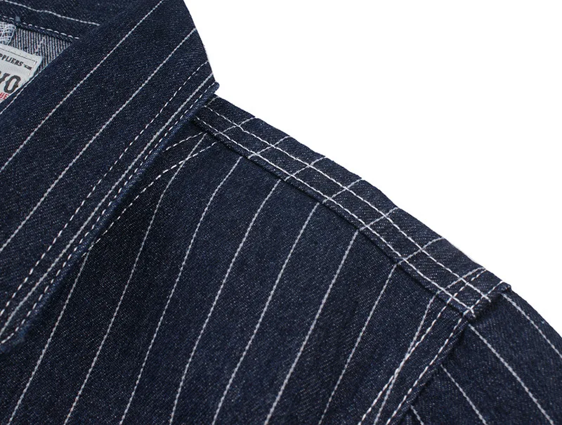 OK8602 Denim Vertical Striped Jacket Men Tooling Motorcycle Style Hip Hop Cool Handsome Youth Multi-Pocket Lapel Coat Clothing