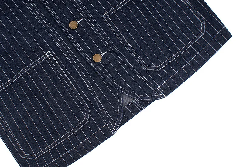 OK8602 Denim Vertical Striped Jacket Men Tooling Motorcycle Style Hip Hop Cool Handsome Youth Multi-Pocket Lapel Coat Clothing