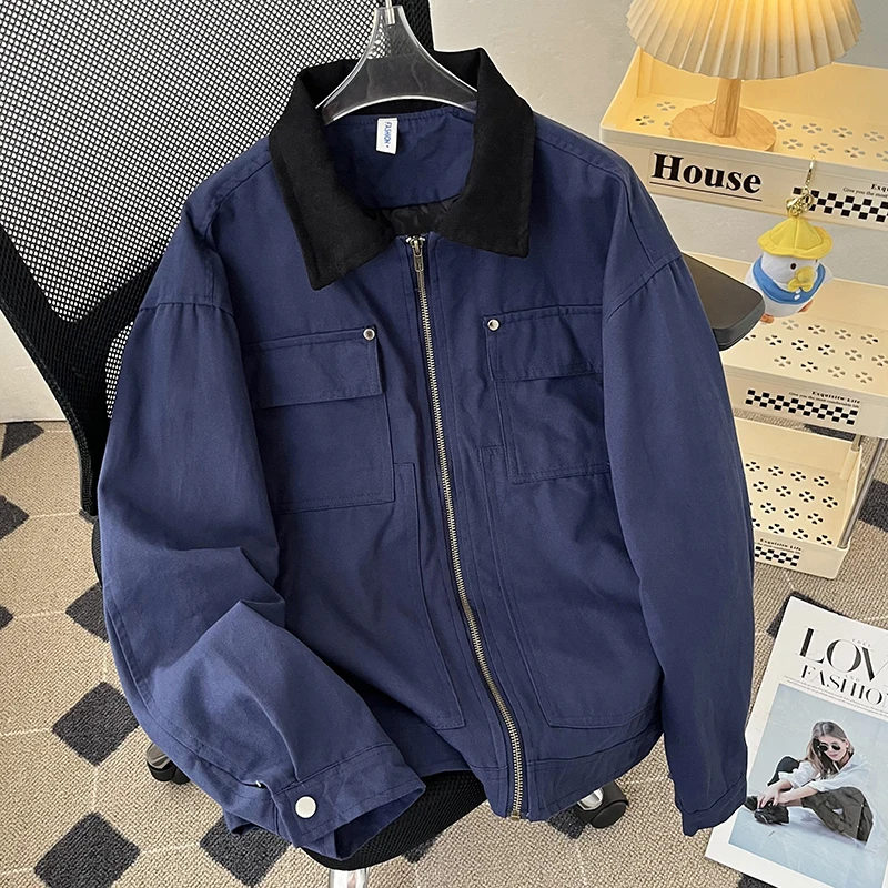 Men Retro Contrasting Color Solid Pockets Casaul Jacket Unisex Men Baseball Bomber Coat Varsity Outerwear High Streetwear