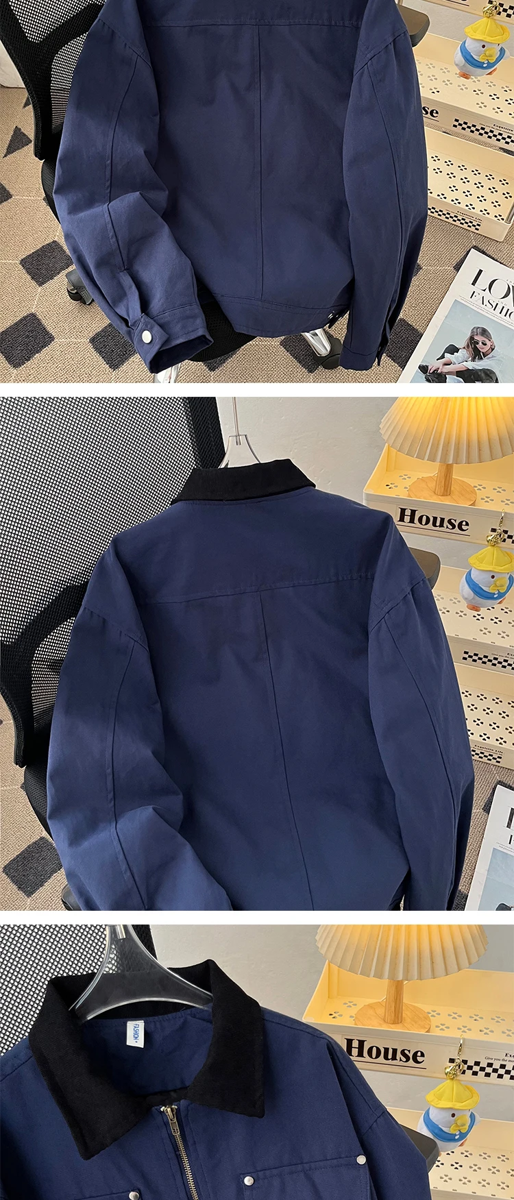 Men Retro Contrasting Color Solid Pockets Casaul Jacket Unisex Men Baseball Bomber Coat Varsity Outerwear High Streetwear
