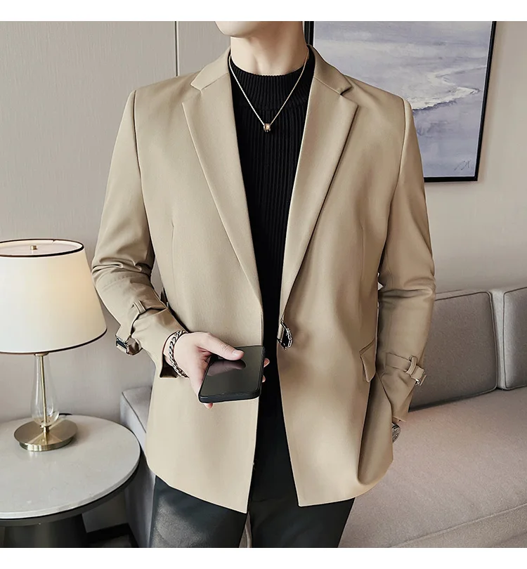 2026Men Party Wedding Banquet Blazer Solid Metal Buckle Decoration Blazer For Italian Designer Suit Jacket Slim Fit Blazer Homme