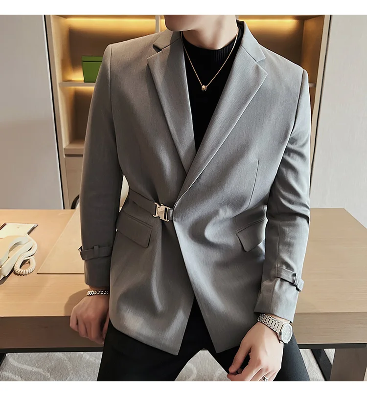 2026Men Party Wedding Banquet Blazer Solid Metal Buckle Decoration Blazer For Italian Designer Suit Jacket Slim Fit Blazer Homme