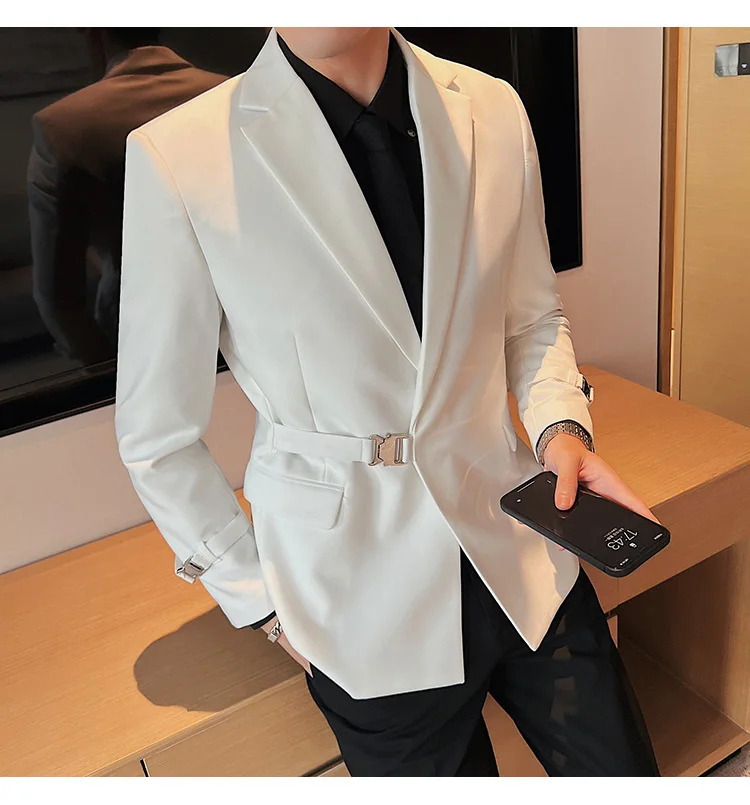 2026Men Party Wedding Banquet Blazer Solid Metal Buckle Decoration Blazer For Italian Designer Suit Jacket Slim Fit Blazer Homme