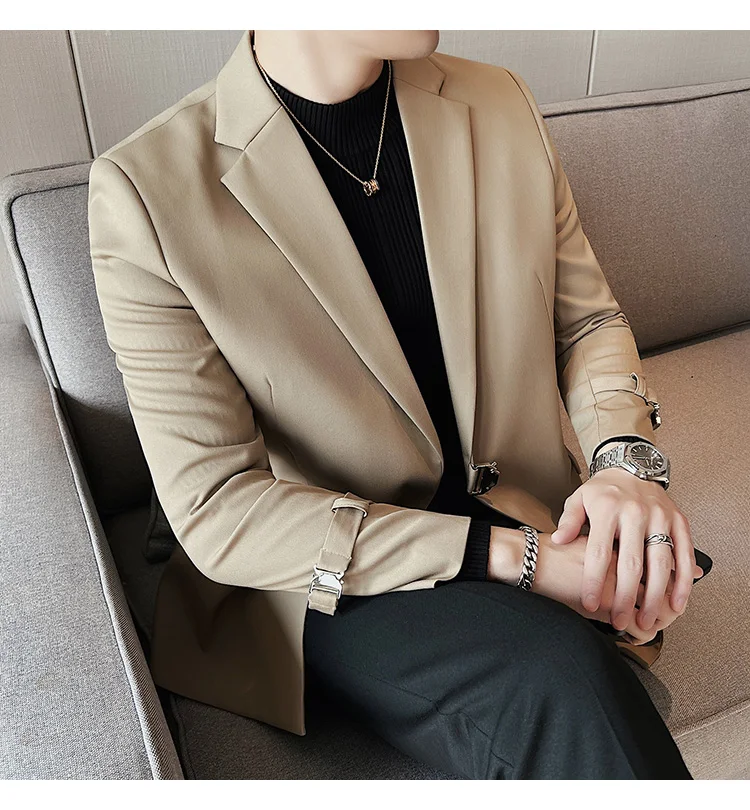 2026Men Party Wedding Banquet Blazer Solid Metal Buckle Decoration Blazer For Italian Designer Suit Jacket Slim Fit Blazer Homme