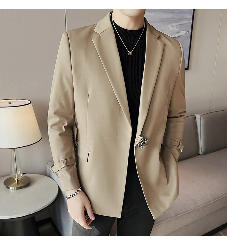 2026Men Party Wedding Banquet Blazer Solid Metal Buckle Decoration Blazer For Italian Designer Suit Jacket Slim Fit Blazer Homme