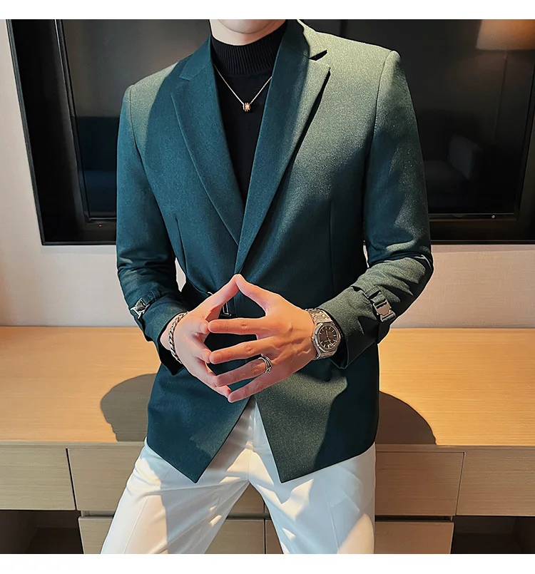 2026Men Party Wedding Banquet Blazer Solid Metal Buckle Decoration Blazer For Italian Designer Suit Jacket Slim Fit Blazer Homme