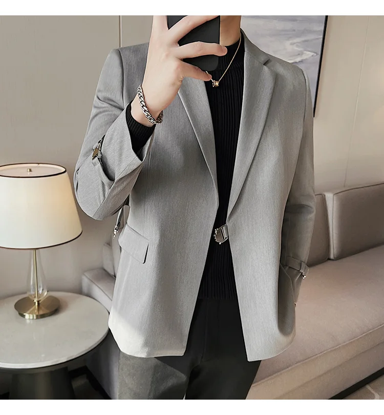 2026Men Party Wedding Banquet Blazer Solid Metal Buckle Decoration Blazer For Italian Designer Suit Jacket Slim Fit Blazer Homme