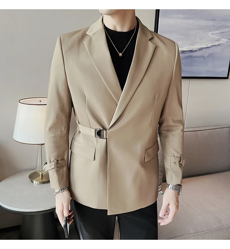 2026Men Party Wedding Banquet Blazer Solid Metal Buckle Decoration Blazer For Italian Designer Suit Jacket Slim Fit Blazer Homme