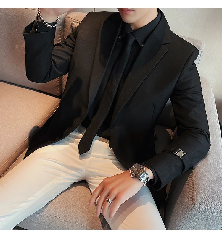 2026Men Party Wedding Banquet Blazer Solid Metal Buckle Decoration Blazer For Italian Designer Suit Jacket Slim Fit Blazer Homme