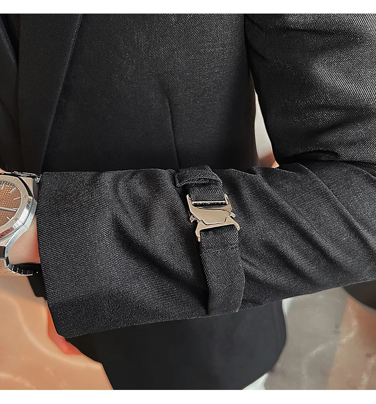 2026Men Party Wedding Banquet Blazer Solid Metal Buckle Decoration Blazer For Italian Designer Suit Jacket Slim Fit Blazer Homme