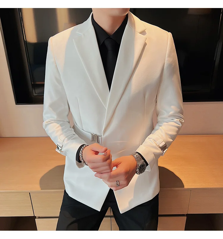 2026Men Party Wedding Banquet Blazer Solid Metal Buckle Decoration Blazer For Italian Designer Suit Jacket Slim Fit Blazer Homme