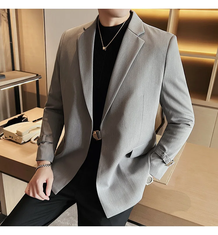 2026Men Party Wedding Banquet Blazer Solid Metal Buckle Decoration Blazer For Italian Designer Suit Jacket Slim Fit Blazer Homme
