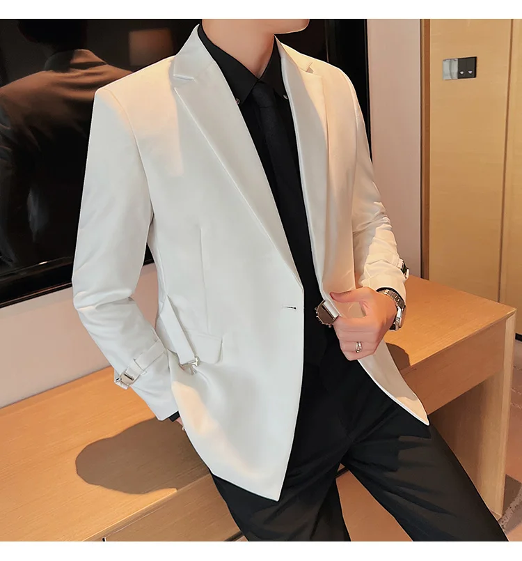 2026Men Party Wedding Banquet Blazer Solid Metal Buckle Decoration Blazer For Italian Designer Suit Jacket Slim Fit Blazer Homme