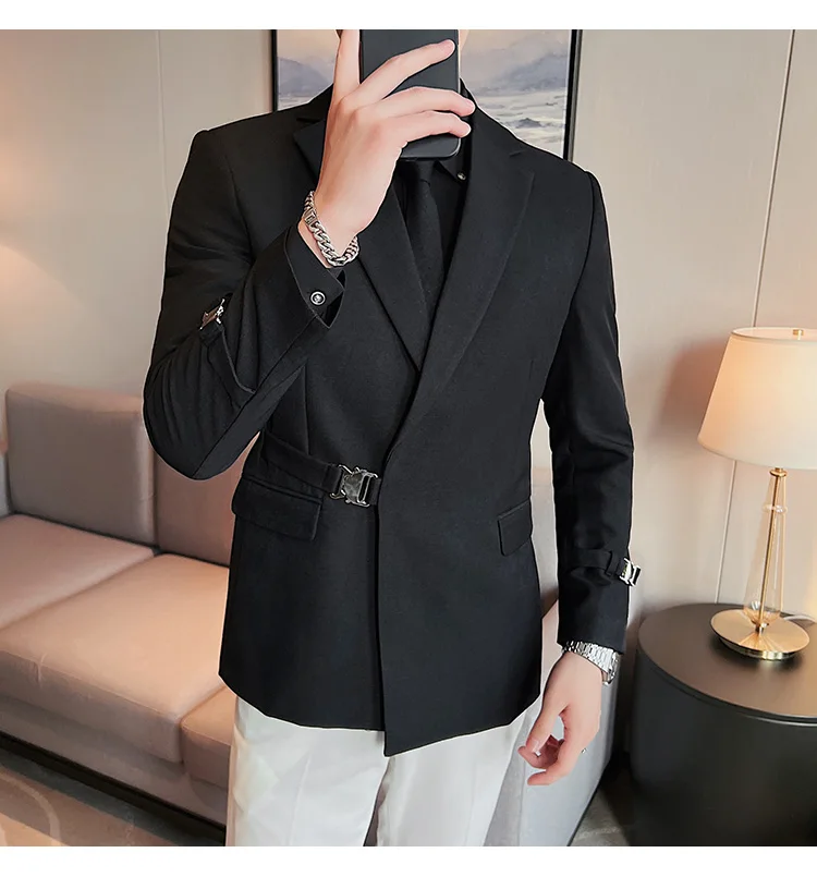2026Men Party Wedding Banquet Blazer Solid Metal Buckle Decoration Blazer For Italian Designer Suit Jacket Slim Fit Blazer Homme