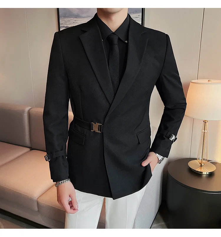 2026Men Party Wedding Banquet Blazer Solid Metal Buckle Decoration Blazer For Italian Designer Suit Jacket Slim Fit Blazer Homme