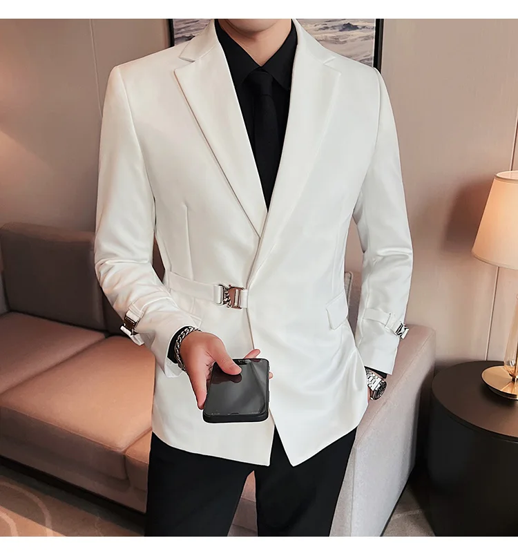 2026Men Party Wedding Banquet Blazer Solid Metal Buckle Decoration Blazer For Italian Designer Suit Jacket Slim Fit Blazer Homme
