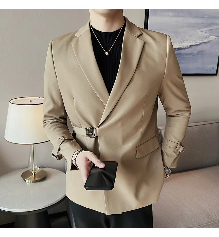 2026Men Party Wedding Banquet Blazer Solid Metal Buckle Decoration Blazer For Italian Designer Suit Jacket Slim Fit Blazer Homme