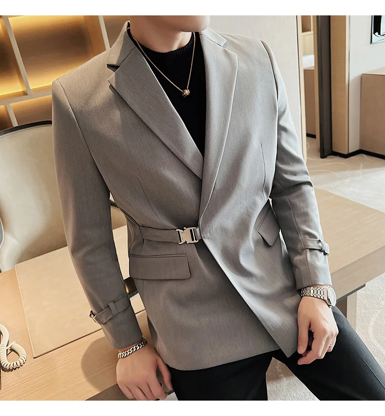 2026Men Party Wedding Banquet Blazer Solid Metal Buckle Decoration Blazer For Italian Designer Suit Jacket Slim Fit Blazer Homme