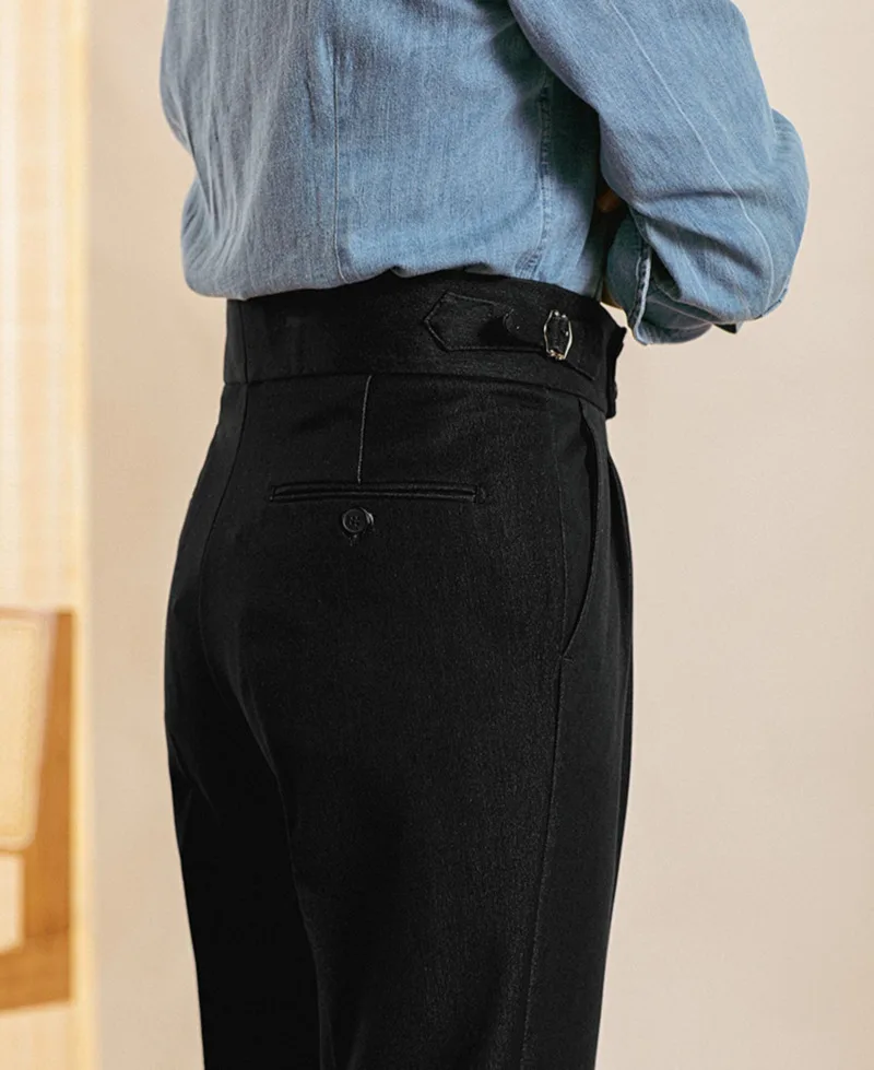 Pantalon Homme Italian High Waist Pant Business Versatile Draped Trousers Gentlemen Office Trousers Men 2023Dress Pant Men Black