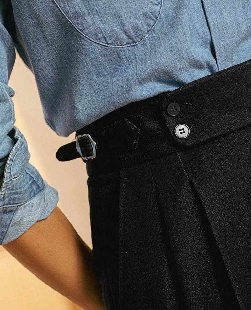 Pantalon Homme Italian High Waist Pant Business Versatile Draped Trousers Gentlemen Office Trousers Men 2023Dress Pant Men Black