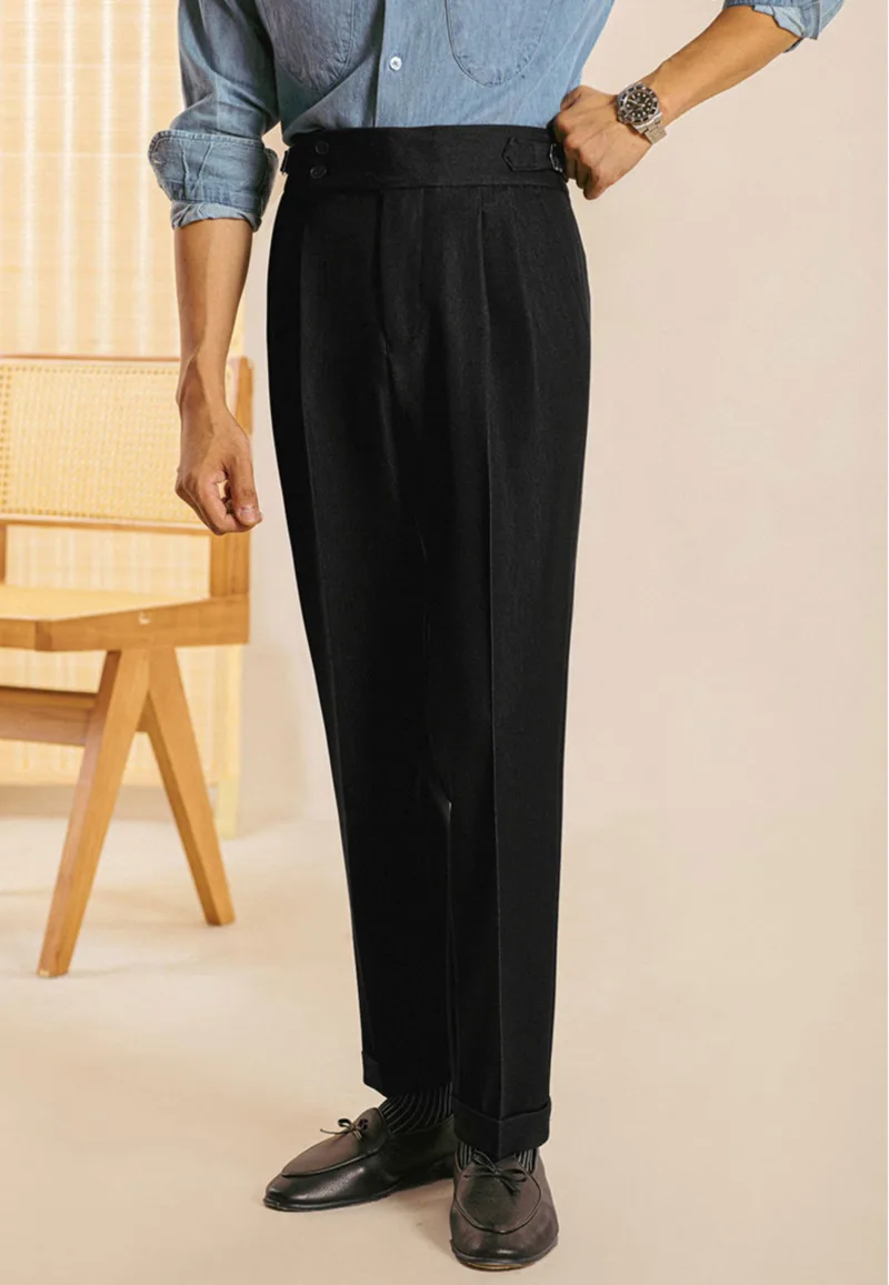 Pantalon Homme Italian High Waist Pant Business Versatile Draped Trousers Gentlemen Office Trousers Men 2023Dress Pant Men Black