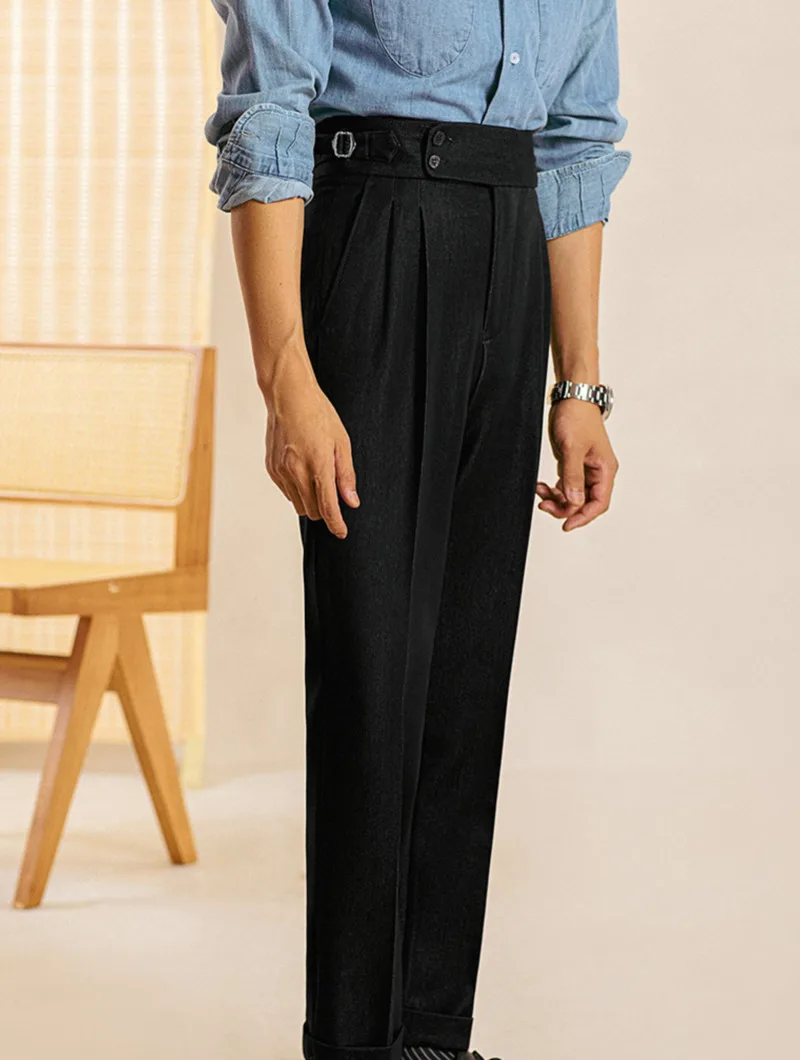 Pantalon Homme Italian High Waist Pant Business Versatile Draped Trousers Gentlemen Office Trousers Men 2023Dress Pant Men Black