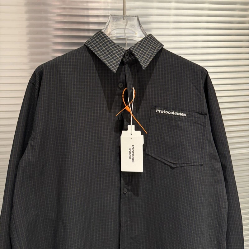 Protocol Fake Two-piece Spliced Four Sleeve Checkered Collar Shirt High Quality Loose Fashion Men's Women's Long Sleeved Shirt