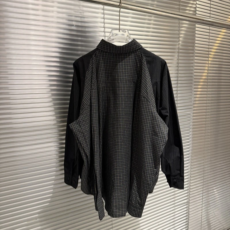 Protocol Fake Two-piece Spliced Four Sleeve Checkered Collar Shirt High Quality Loose Fashion Men's Women's Long Sleeved Shirt