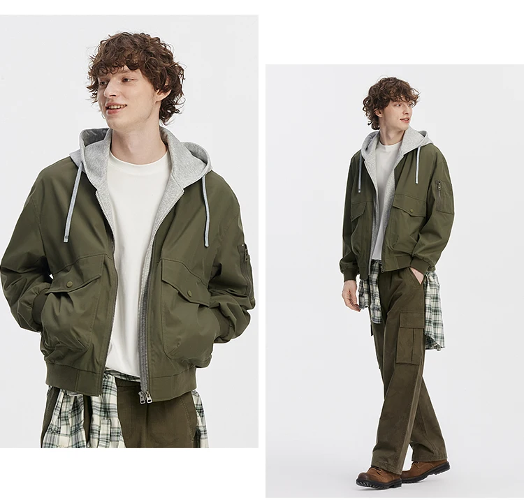 Semir Men Jacket Hooded Faux Layer Colorblock Street Casual Style Loose 2026 Autumn Outerwear Layered Trendy Daily Wear