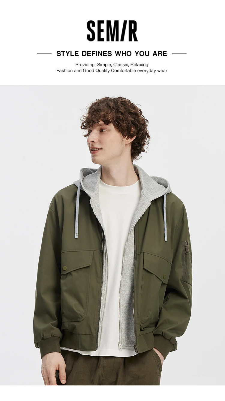 Semir Men Jacket Hooded Faux Layer Colorblock Street Casual Style Loose 2026 Autumn Outerwear Layered Trendy Daily Wear