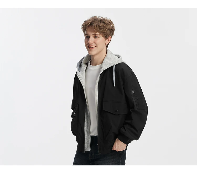 Semir Men Jacket Hooded Faux Layer Colorblock Street Casual Style Loose 2026 Autumn Outerwear Layered Trendy Daily Wear