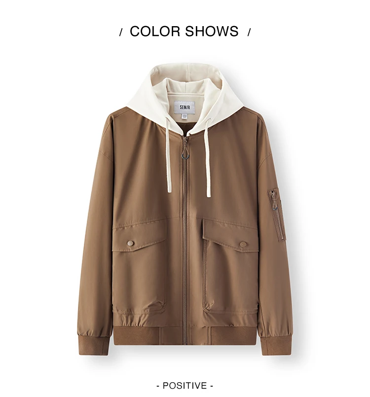 Semir Men Jacket Hooded Faux Layer Colorblock Street Casual Style Loose 2026 Autumn Outerwear Layered Trendy Daily Wear