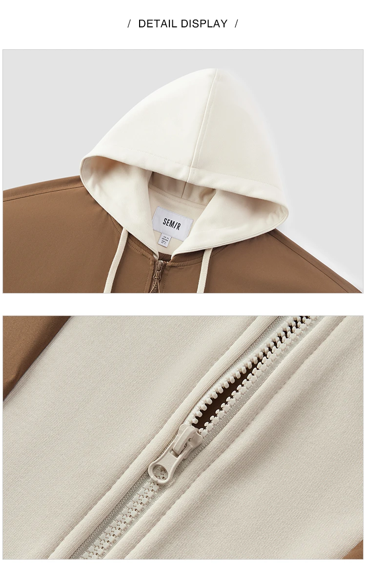 Semir Men Jacket Hooded Faux Layer Colorblock Street Casual Style Loose 2026 Autumn Outerwear Layered Trendy Daily Wear