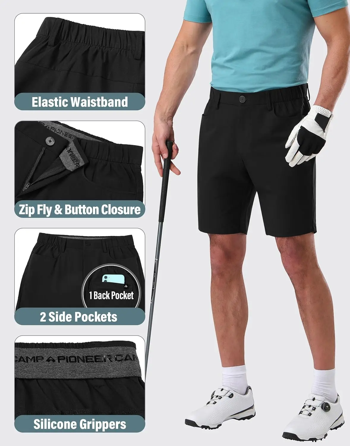 Pioneer Camp Mens Golf Shorts Stretch 3 Pocket Golf Shorts