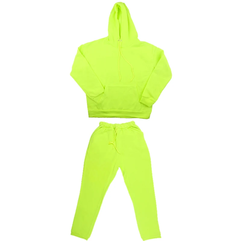 OMSJ 2024 Fashion Neon Style Mens Sets Fluorescence Green Hooded Sweatshirt+Sweatpants Two Piece Autumn Winter Casual Tracksuit