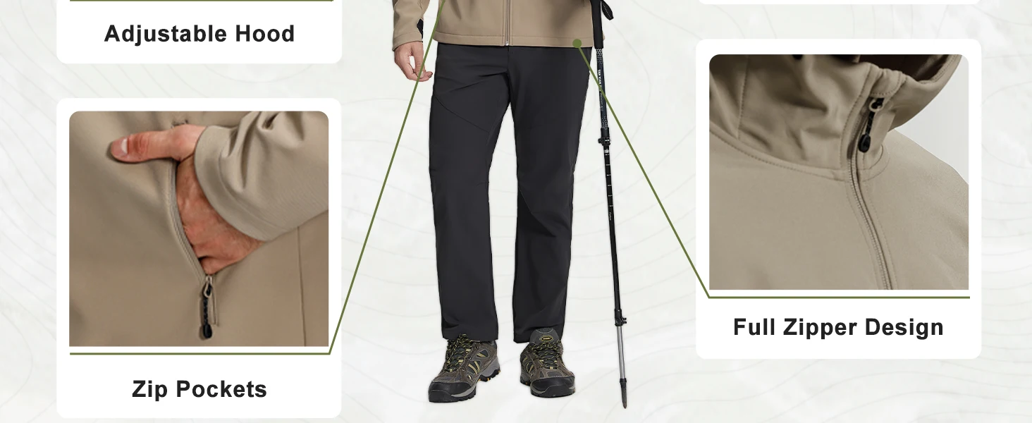 Pioneer Camp Men's Lightweight Softshell Waterproof Jacket Hooded Fleece Lined Windbreaker Rain Shell Jackets Hiking Outdoor