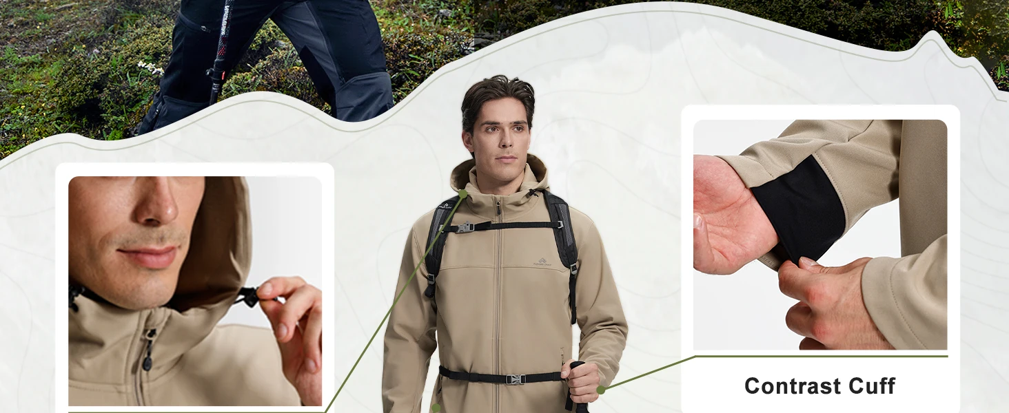 Pioneer Camp Men's Lightweight Softshell Waterproof Jacket Hooded Fleece Lined Windbreaker Rain Shell Jackets Hiking Outdoor