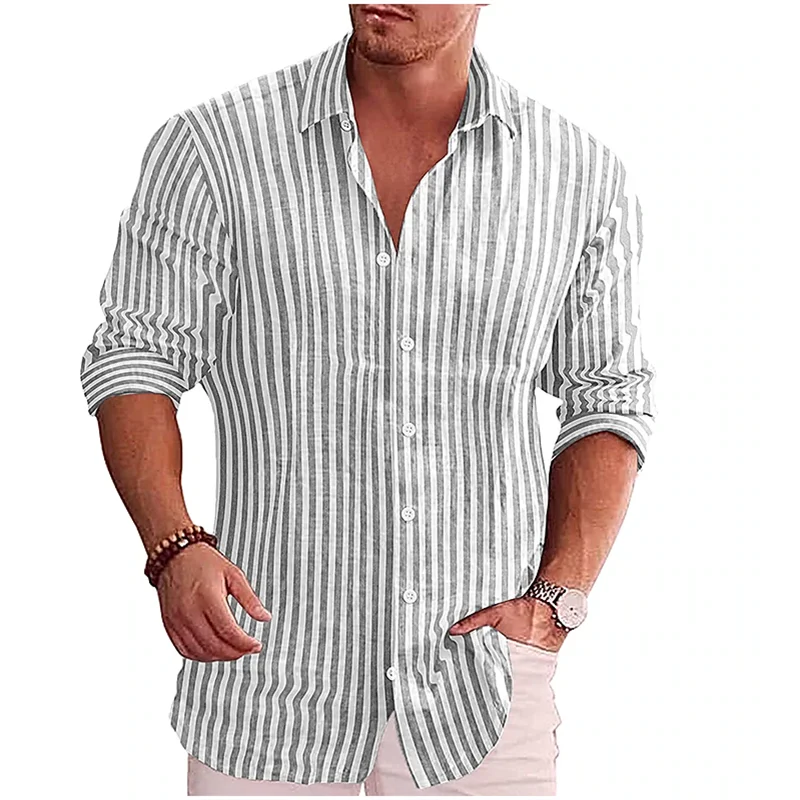 Men's formal shirt button lapel shirt black and white red long sleeve striped collar wedding work clothing large size 5XL