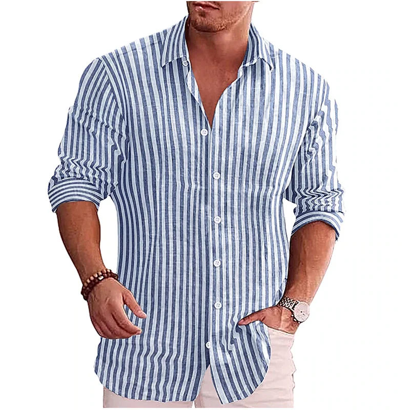 Men's formal shirt button lapel shirt black and white red long sleeve striped collar wedding work clothing large size 5XL
