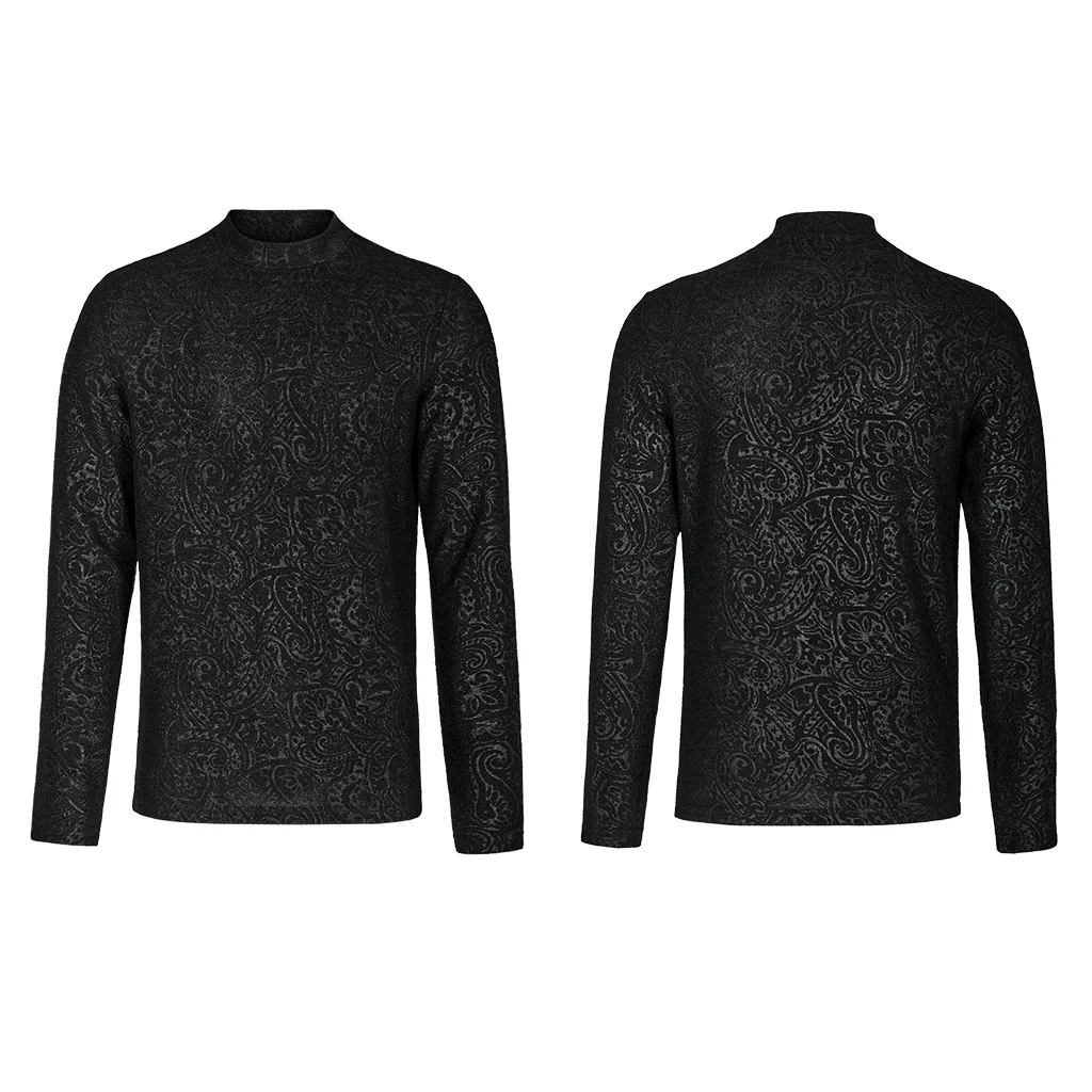 PUNK RAVE Men's Gothic Daily Turtlenecks Simple Printed T-shirt  Punk Handsome Cool Long Sleeve Tops Spring Autumn