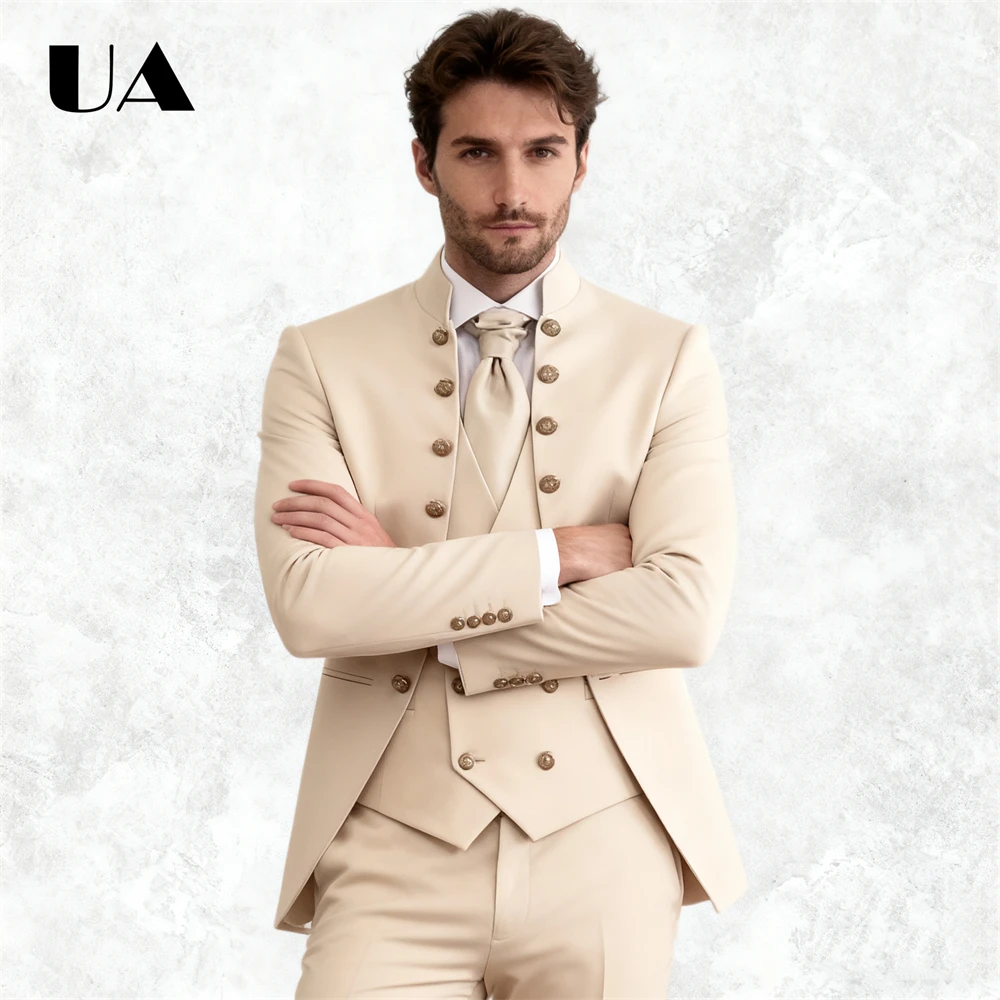 Wedding Groom Suit for Men, Africa Style 3-Piece Suit, Tailored Sizing Tuxedo, Jacket Vest Pants Plus Big Man Suit Attire