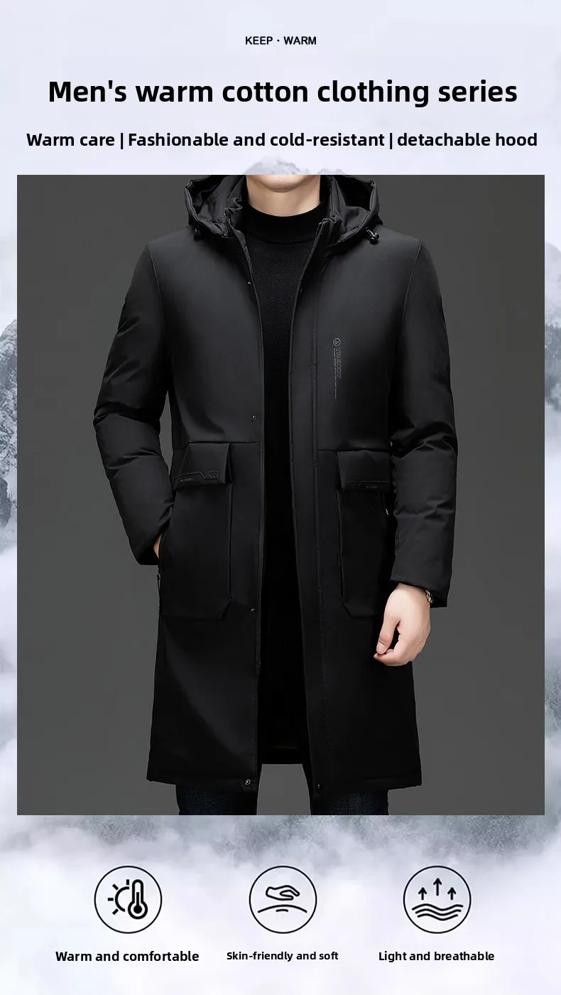 High End Long Thicken Winter New Brand Casual Fashion Hooded Parka Jacket Heavy Windbreaker Outdoor Windproof Coats Outerwear