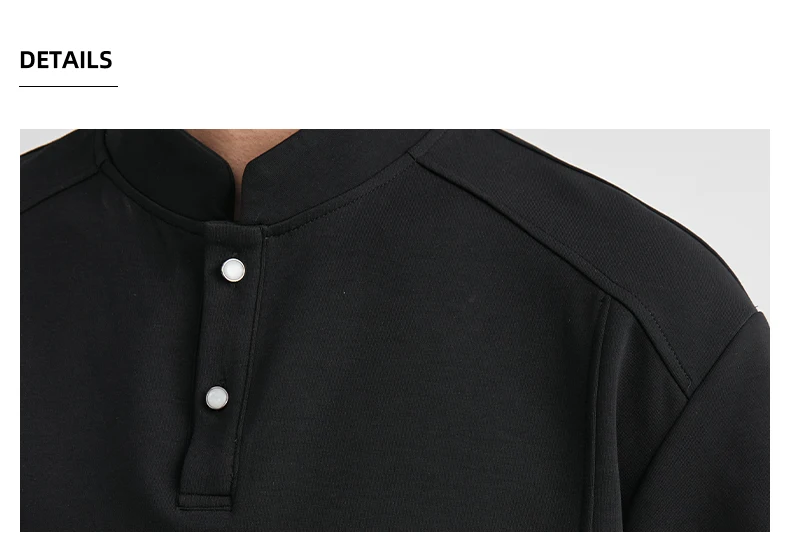 Men's Heavyweight 240g New Chinese Stand Collar Button Short Sleeve T-shirt Summer Loose Drop Shoulder Minimal Casual Top