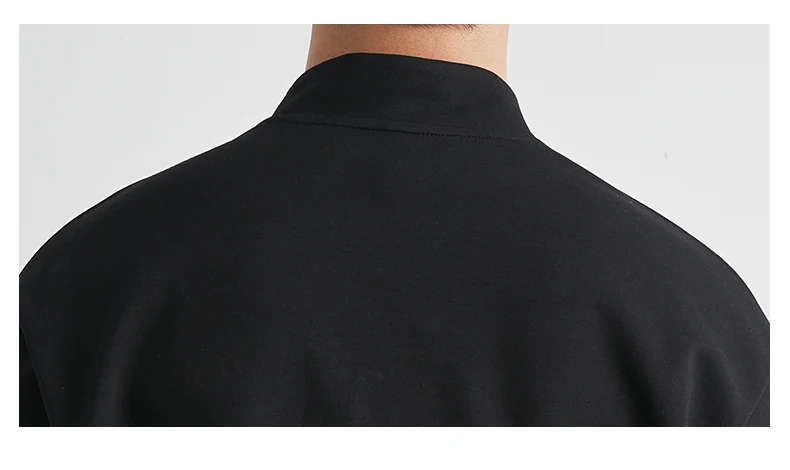 Men's Heavyweight 240g New Chinese Stand Collar Button Short Sleeve T-shirt Summer Loose Drop Shoulder Minimal Casual Top
