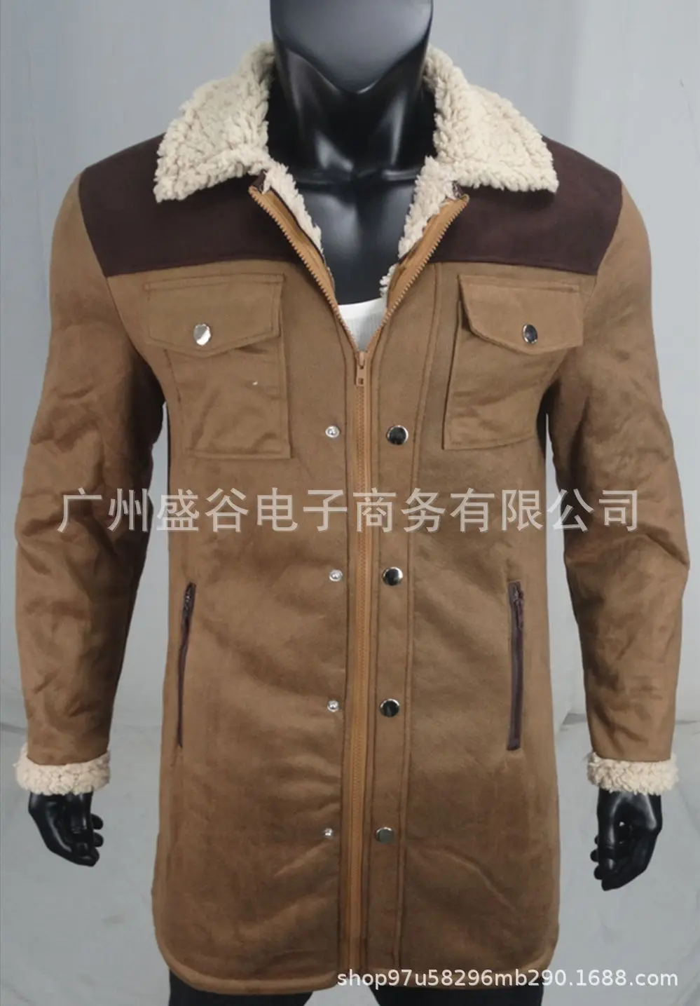 2025 autumn and winter men's coat suede color matching jacket multi-pocket zipper coat streetwear denim jacket men